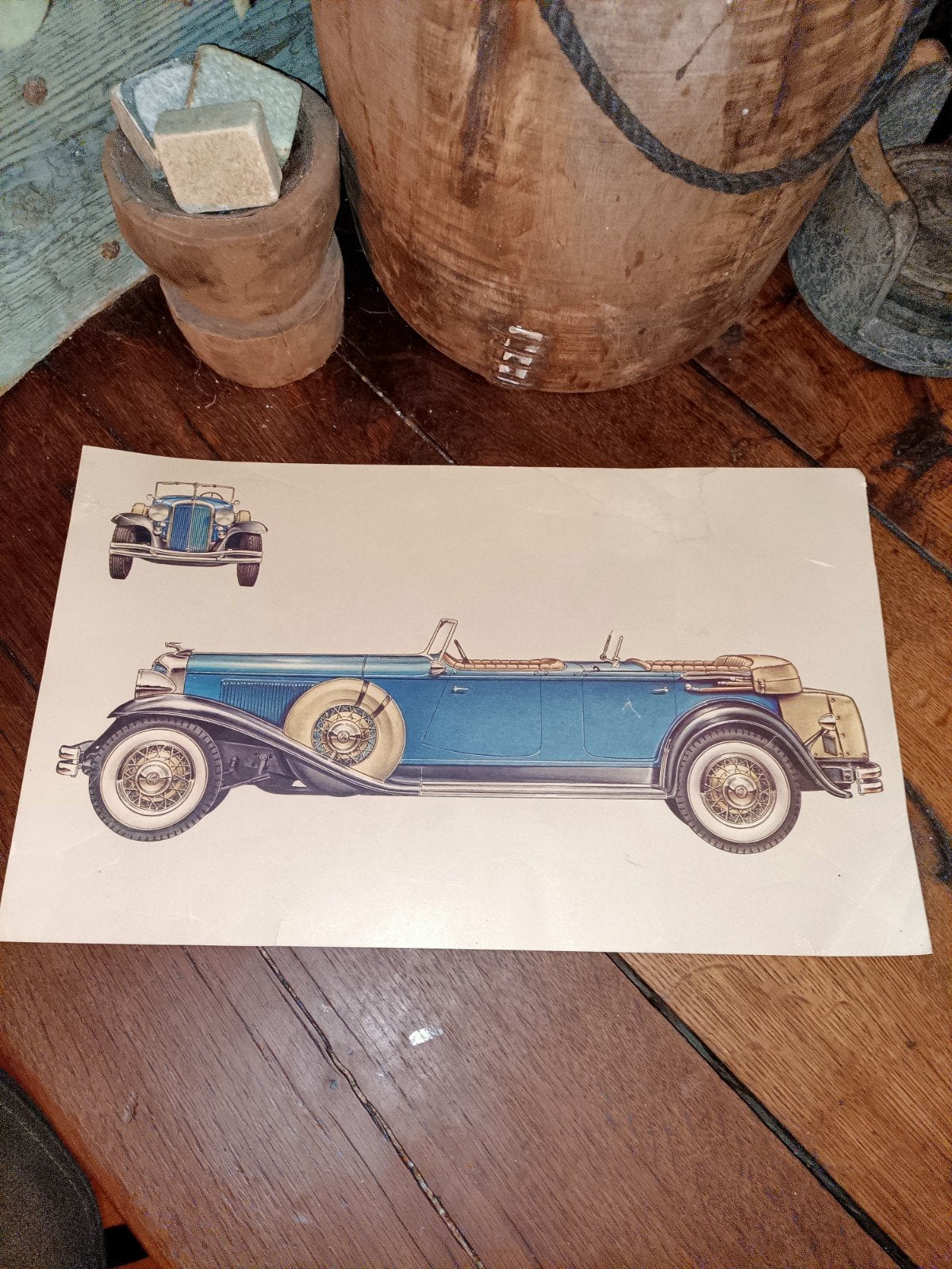 3 oude grote prints van autos van vroeger brocante, Ophalen of Verzenden