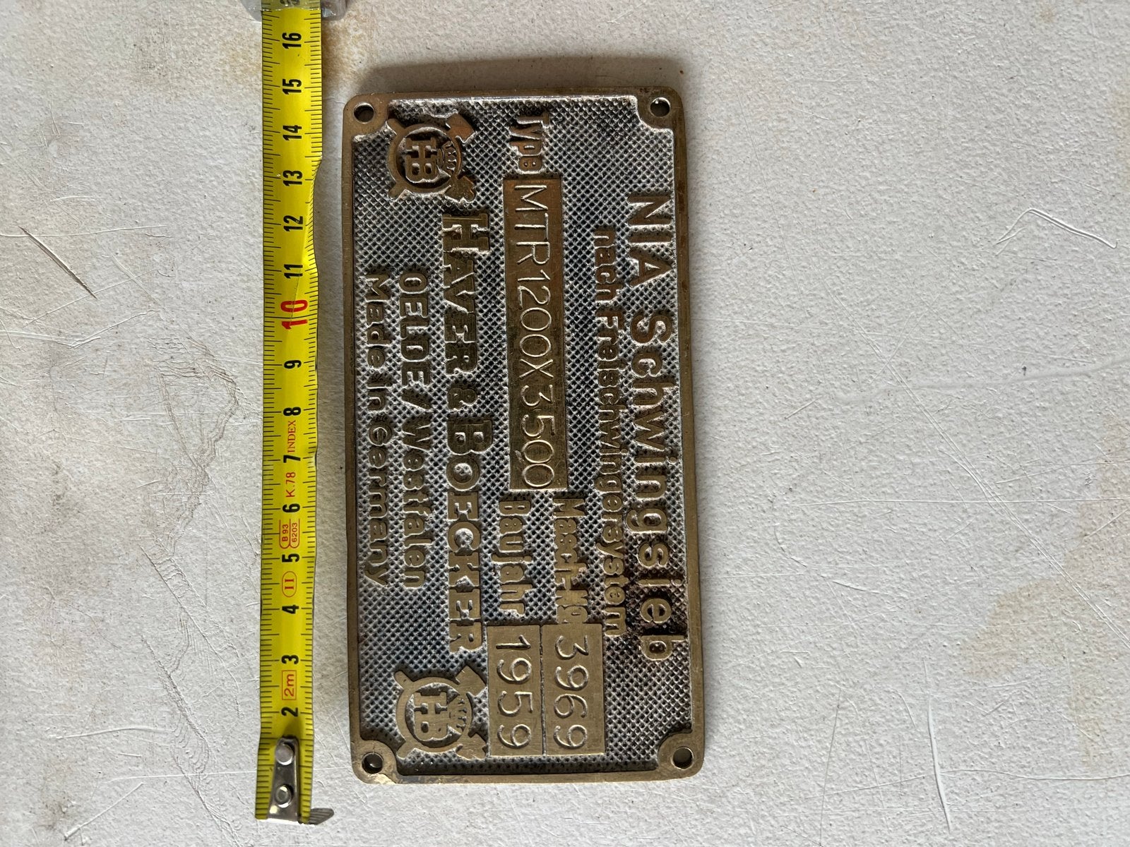 Vintage Bronzen Plaat NIA Schwinghebel 1959, Ophalen of Verzenden, Brons