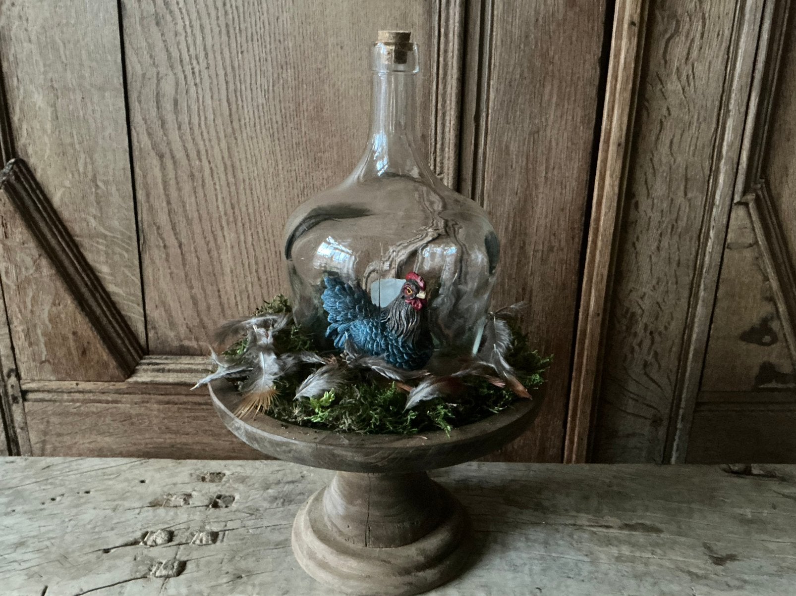NIEUW teak houten schaal met glazen stolp en kippetje, Ophalen of Verzenden, Nieuw