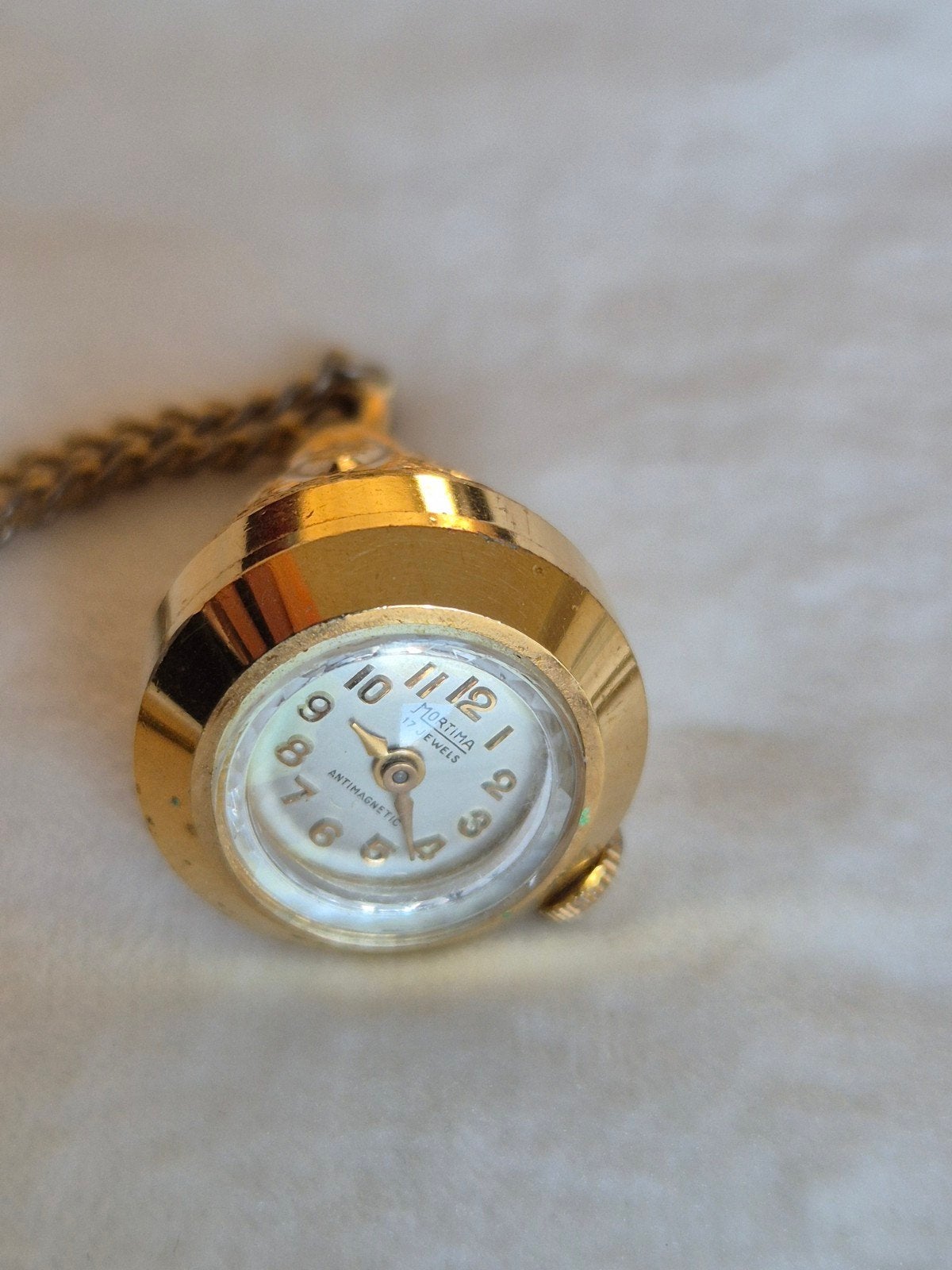 Vintage Mortima Hangerhorloge 17 Jewels – Jaren '60/'70, Overige merken, Zakhorloge, Ophalen of Verzenden, Overige materialen