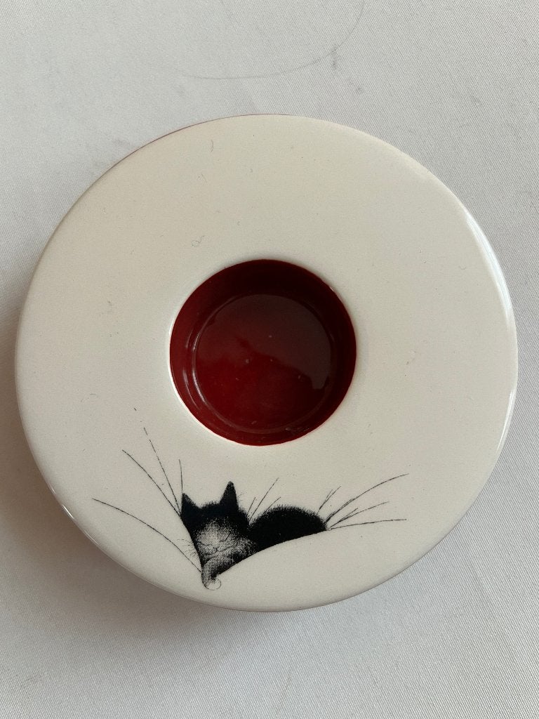 Dubout Parastone waxine licht houder met kat poes decoratie, Ophalen of Verzenden, Zo goed als nieuw, Rood, Steen/keramiek