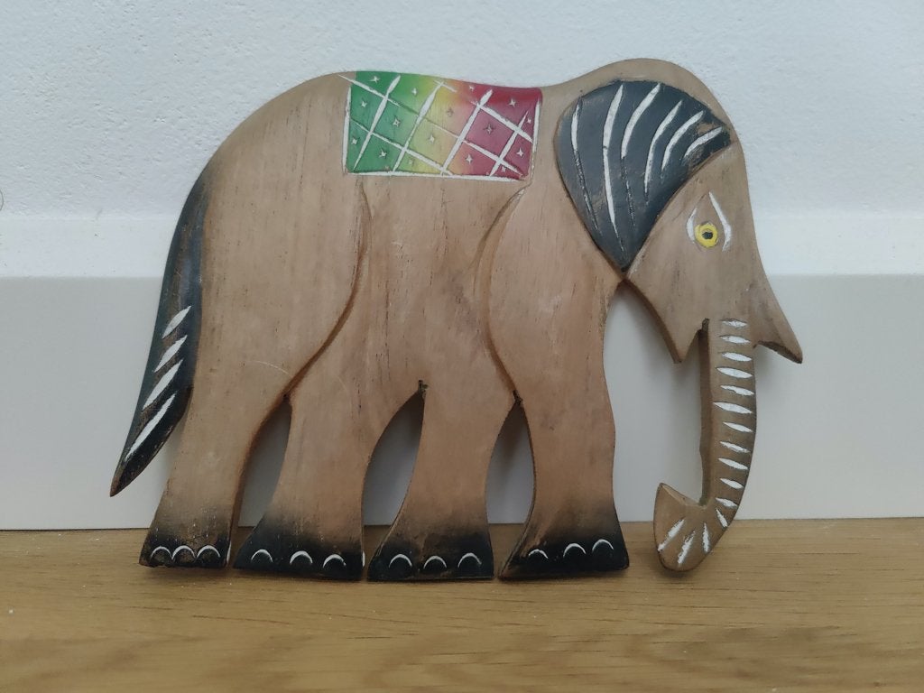 Houten wanddecoratie olifant (Indonesië), Houtsnijwerk, Minder dan 20 cm, Ophalen of Verzenden, Zoogdier