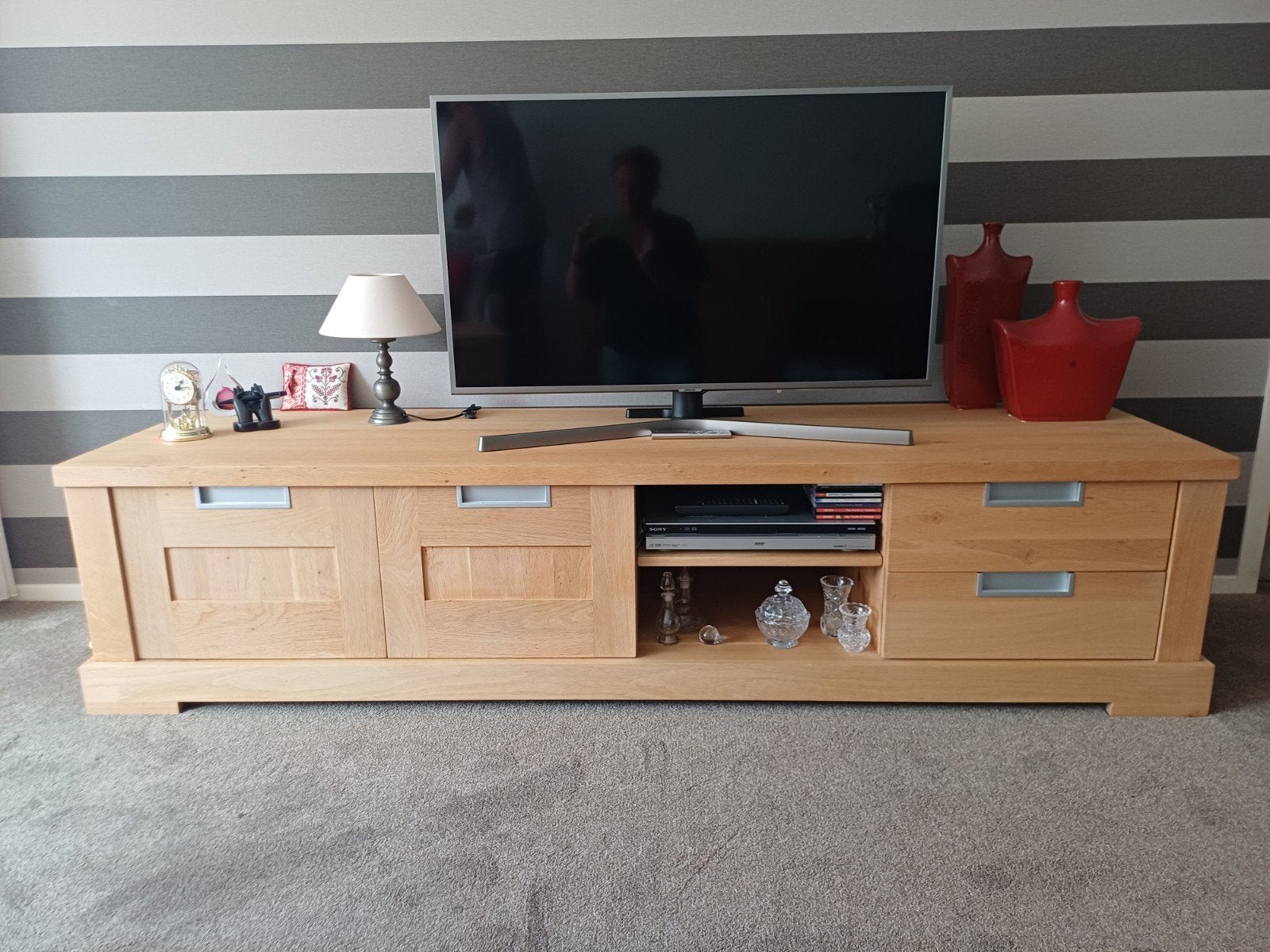 Tv meubel blank eiken, Ophalen, 50 tot 75 cm, 200 cm of meer, Minder dan 100 cm