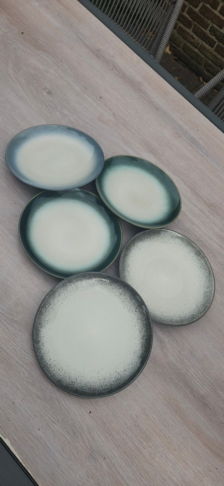 Set van 5 boterham bordjes - Groen/Blauw/Grijs, Ophalen, Gebruikt, Keramiek, Bord(en)