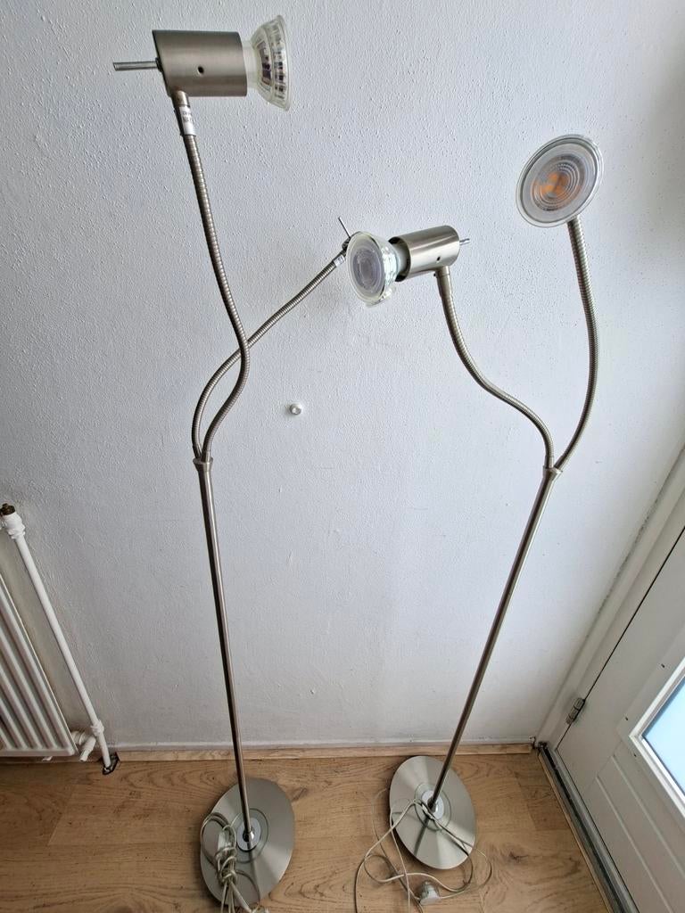 2x RVS LED Leeslampen - Moderne Staande Lampen, Ophalen, Gebruikt, Modern, Industrieel, 100 tot 150 cm