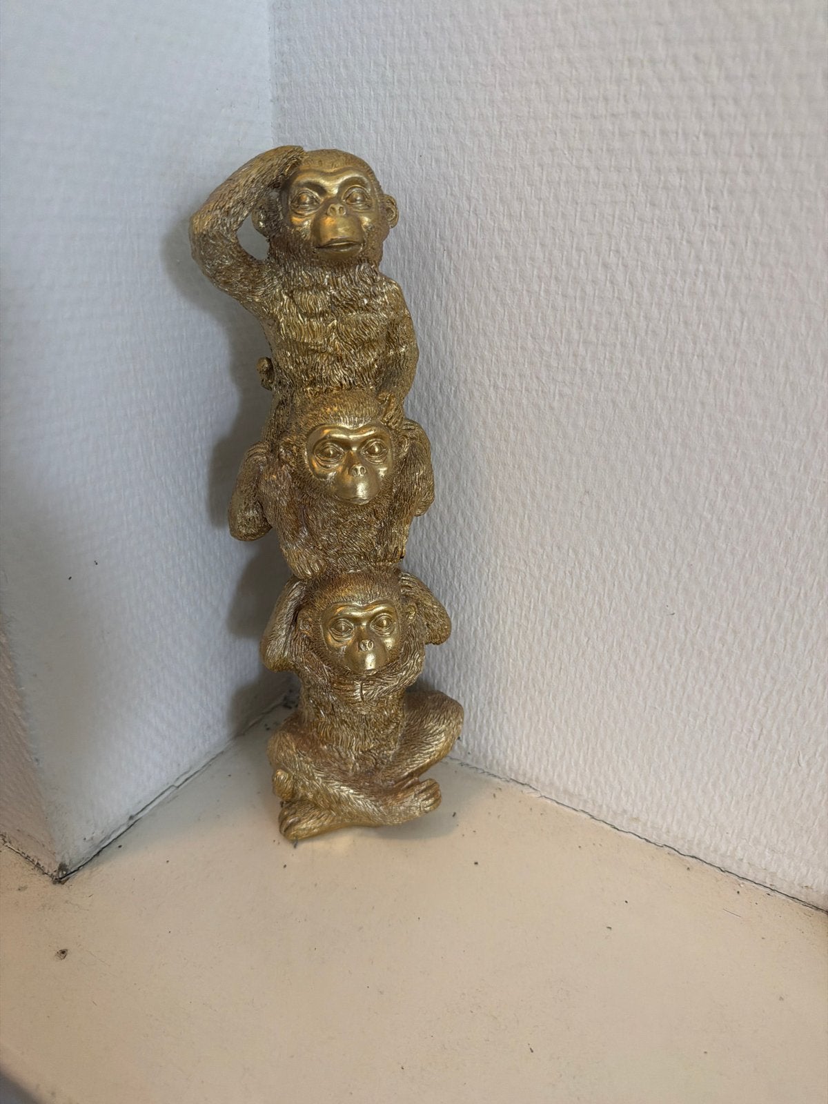 Gouden beeldje: Drie Wijze Apen - Horen, Zien, Zwijgen, Ophalen, Vintage, Zo goed als nieuw, Goud
