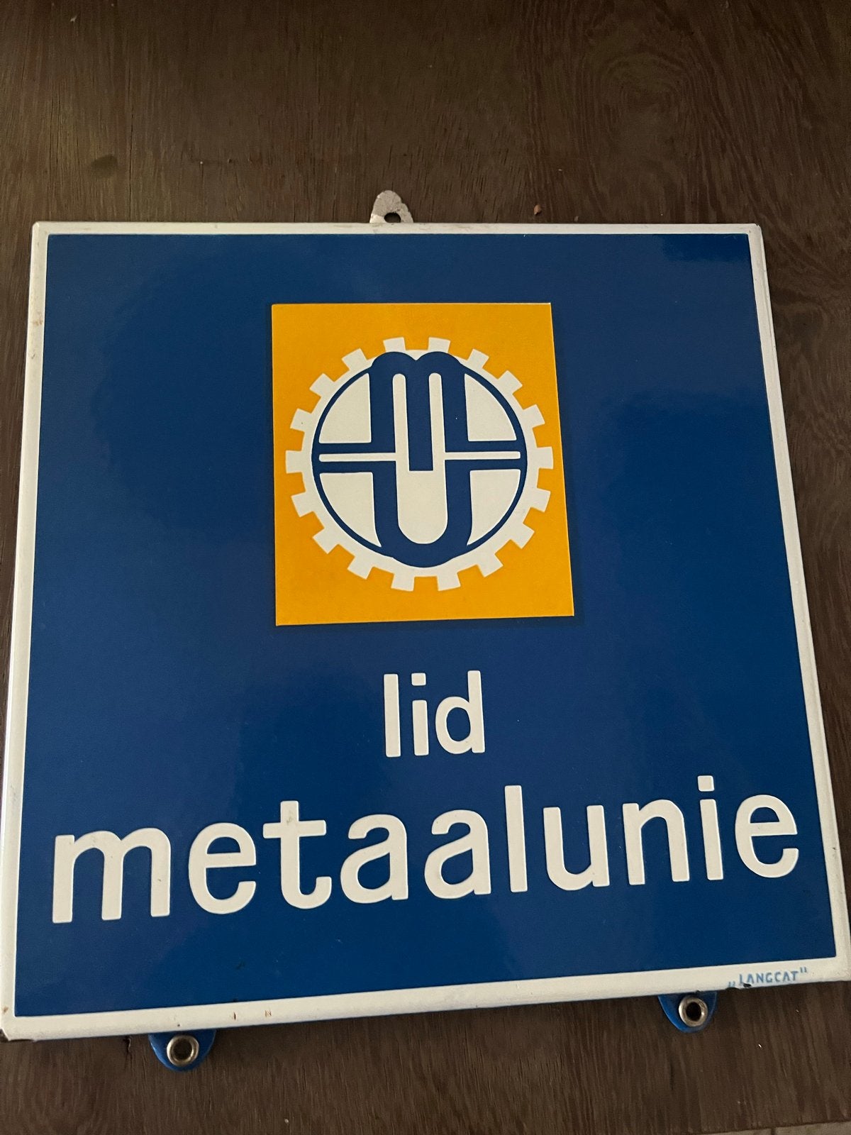 Emaille bord 'Lid Metaalunie' - Langcat - Jaren '50, Ophalen