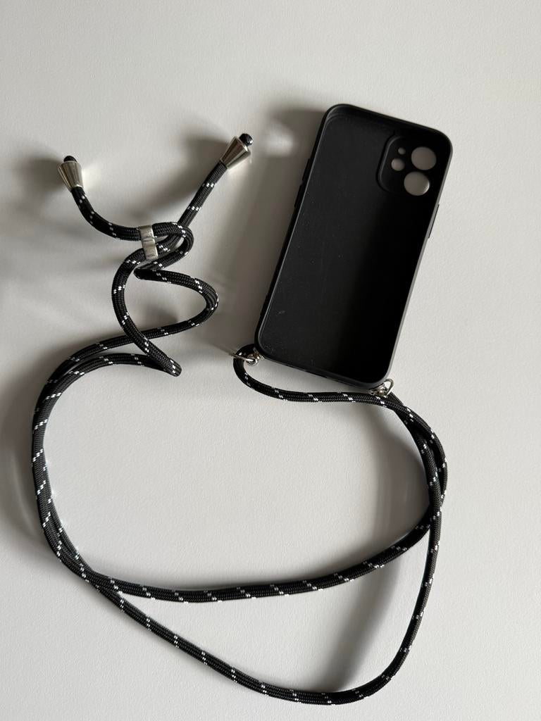 Zwart iPhone hoesje met koord voor iPhone 12 mini, Zwart, Met koord, Overige merken, Hoesje of Tasje
