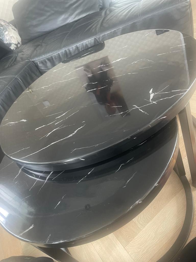 Marmerlook salon tafel set, Ophalen, 50 tot 100 cm, Rond, Zo goed als nieuw