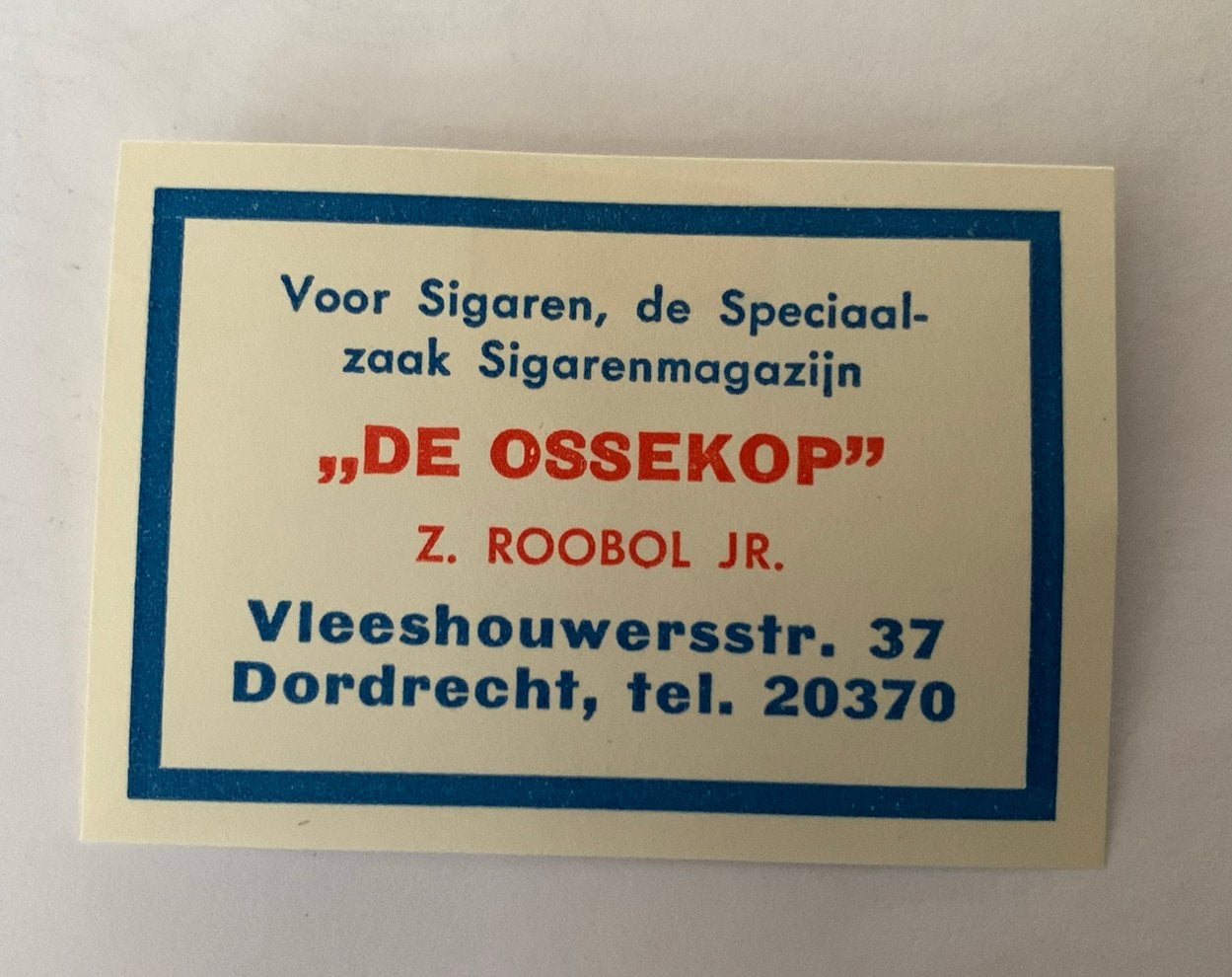 Lucifermerk De Ossekop, Roobol, Dordrecht, Ophalen of Verzenden, Zo goed als nieuw, Luciferdoosjes of -merken