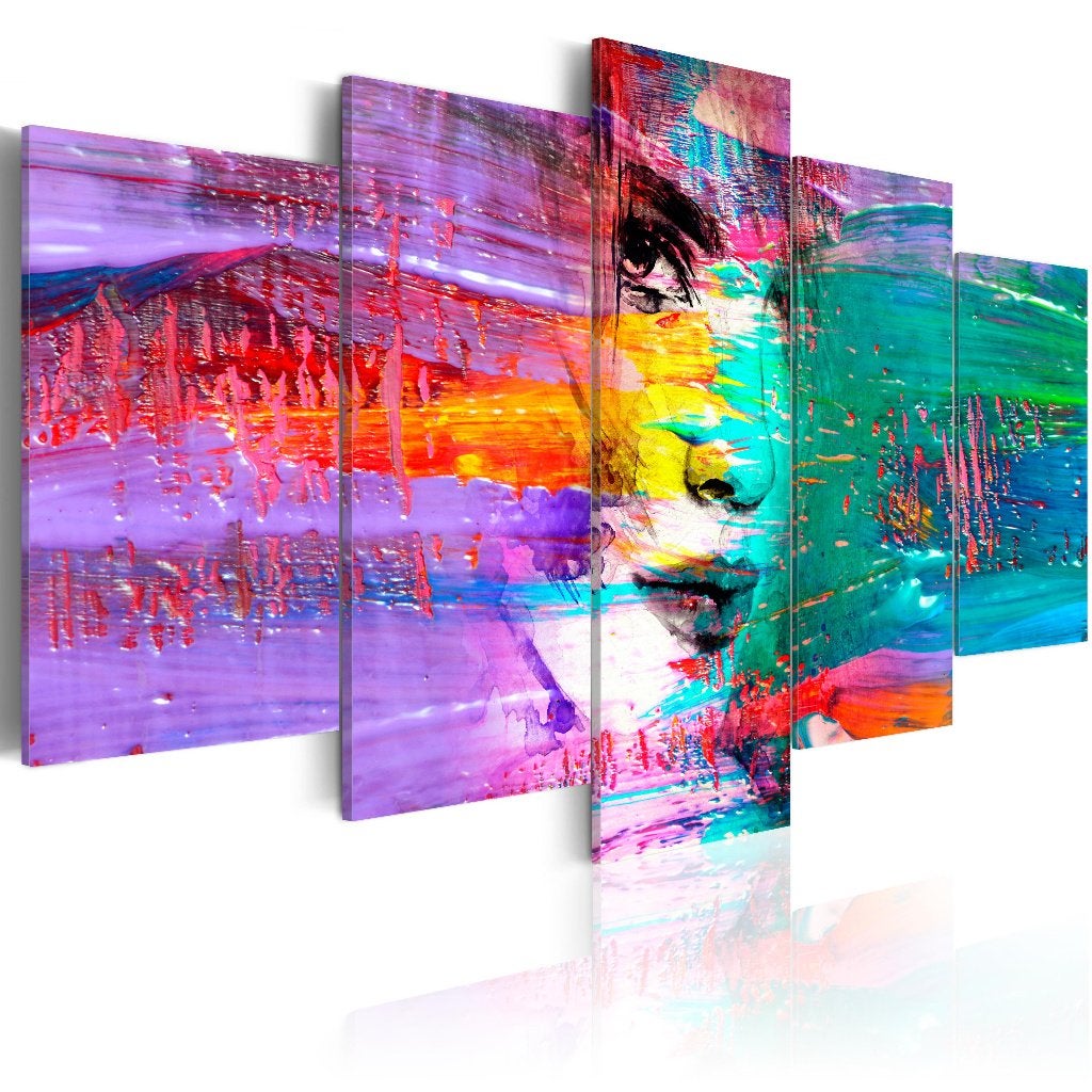 579 Gezicht Vrouw Colors 5 Luik Canvas Schilderij 200x100cm, Huis en Inrichting, Woonaccessoires | Schilderijen, Tekeningen en Foto's