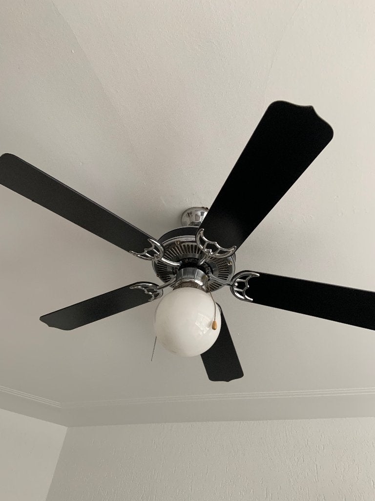 Moderne plafondventilator zwart chroom, Witgoed en Apparatuur, Ventilatoren, Ophalen, Gebruikt, Plafondventilator