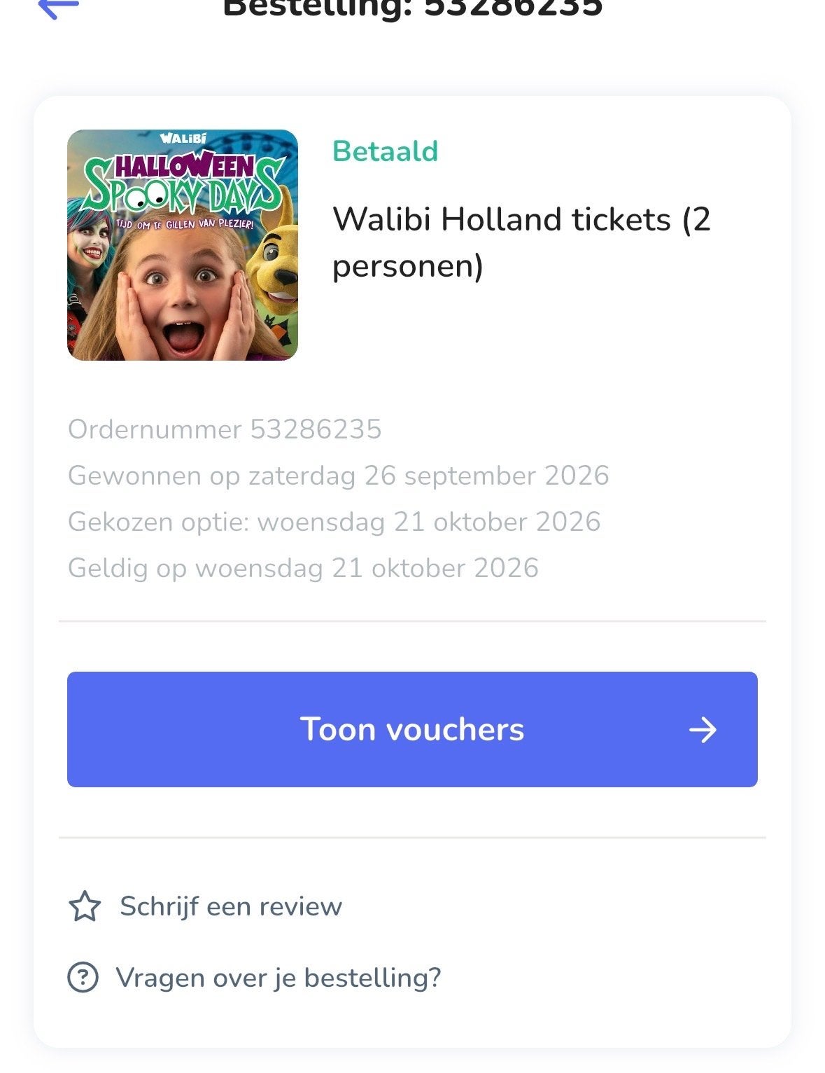 2 walibi tickets 21 okt “26, Tickets en Kaartjes