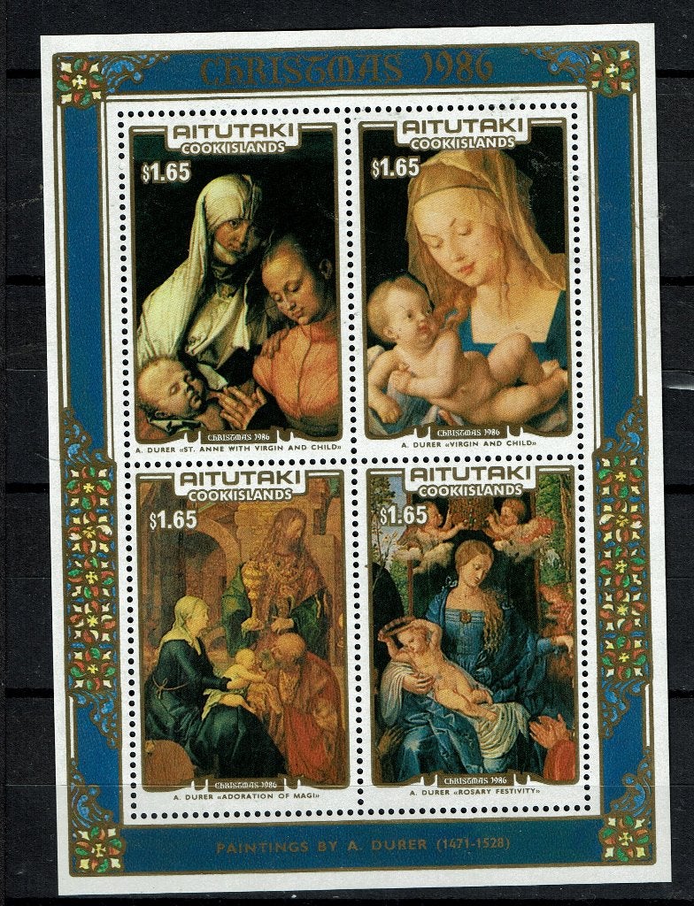 AITUTAKI 1986 PF BLOK KERSTMIS CHRISTMAS RELIGIE KUNST, Ophalen of Verzenden, Postfris, Overige thema's