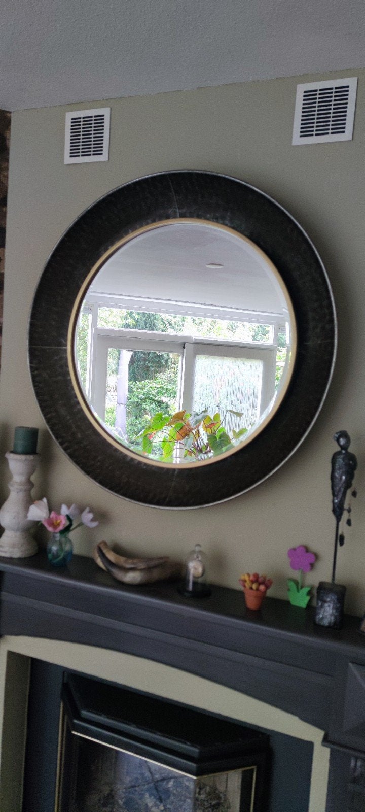 Ronde spiegel met donkere lijst, Ophalen, Zo goed als nieuw, Rond, 75 tot 100 cm