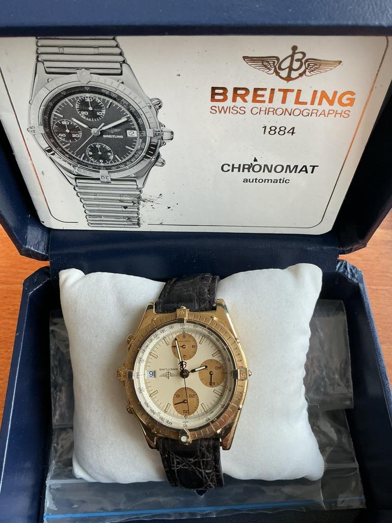 Breitling Chronomat volledig 18 krt ,40 mm ,18 krt sluiting, Leer, Breitling, Ophalen of Verzenden, Zo goed als nieuw