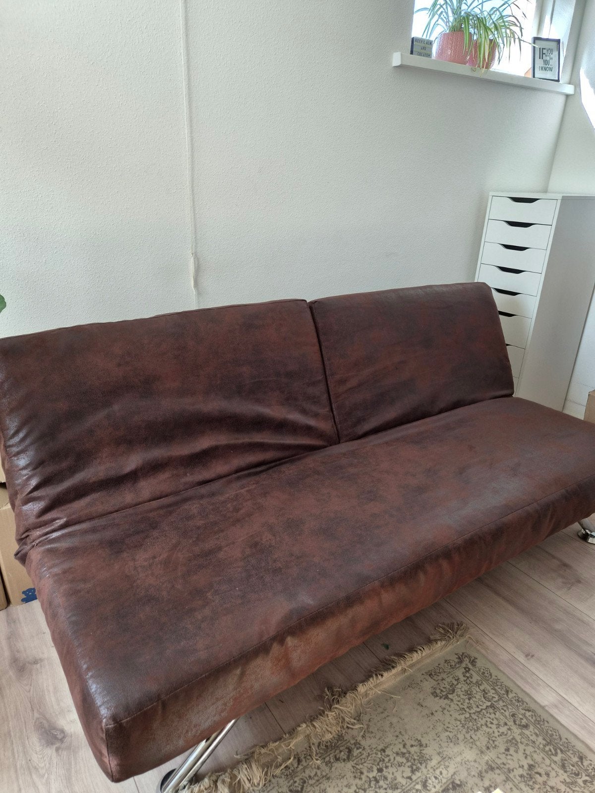 Slaapbank vintage leatherlook, Ophalen, Gebruikt, Tweepersoons
