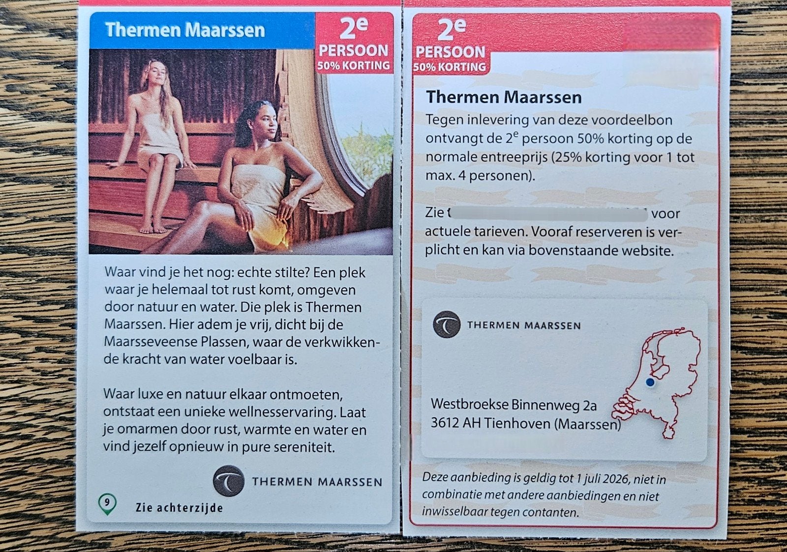 Sauna Thermen Maarssen 2e persoon 50% korting., Tickets en Kaartjes, Twee personen, Kortingsbon, Spa of Sauna