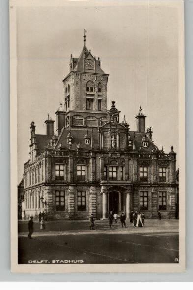 Delft Stadhuis Markt 3 mooie jaren50  kaarten, Verzenden, Voor 1920, Ongelopen, Zuid-Holland