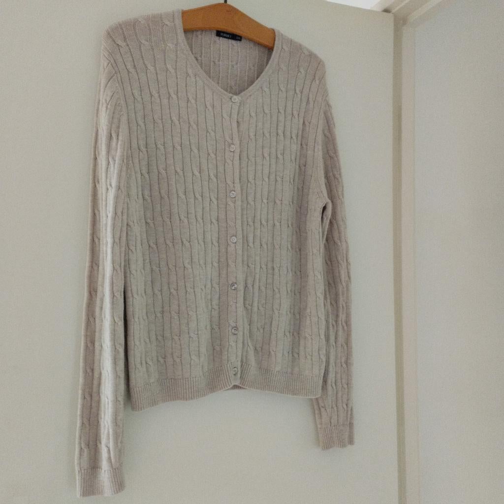 Purdey kabelvest merino XXL beige/ zand, Kleding | Dames, Beige, Maat 42/44 (L), Ophalen of Verzenden, Zo goed als nieuw