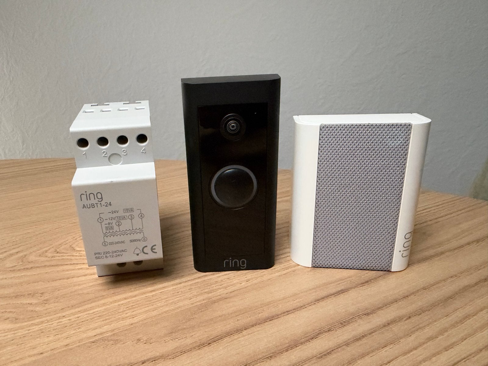 Ring Video Deurbel wired met Chime en DIN-rail transformato, Beweging, Ophalen of Verzenden, Zo goed als nieuw, Compleet systeem