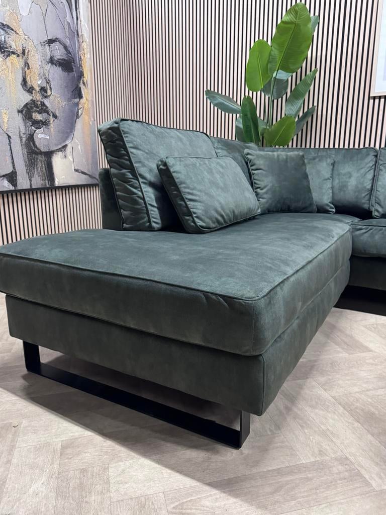 Hippe Velvet Velours Hoekbank - Groen - 263 x 220, 250 tot 300 cm, -, -, Hoekbank