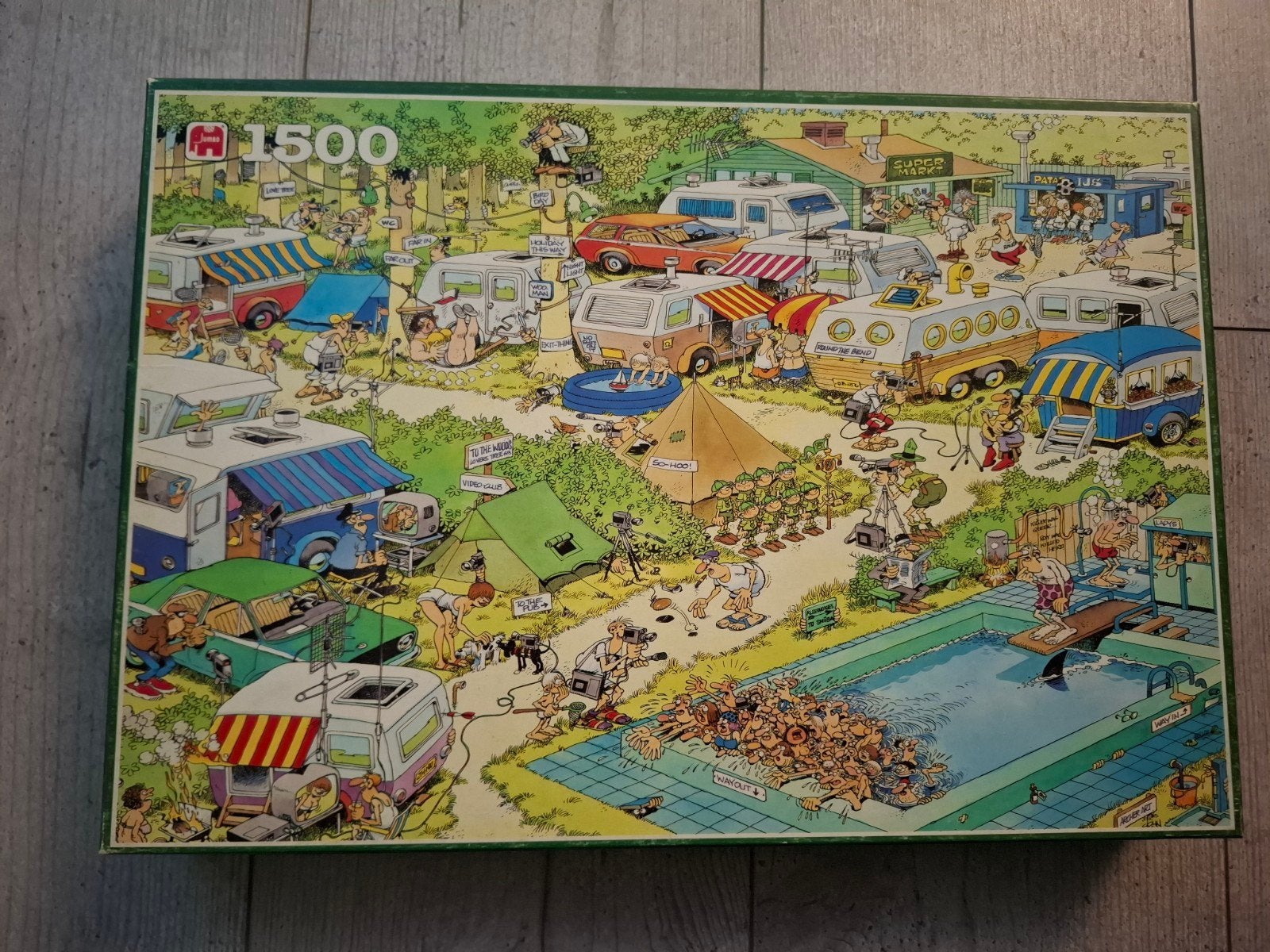 Jan van Haasteren camping chaos 1500 stukjes, Ophalen, 500 t/m 1500 stukjes, Gebruikt, Legpuzzel