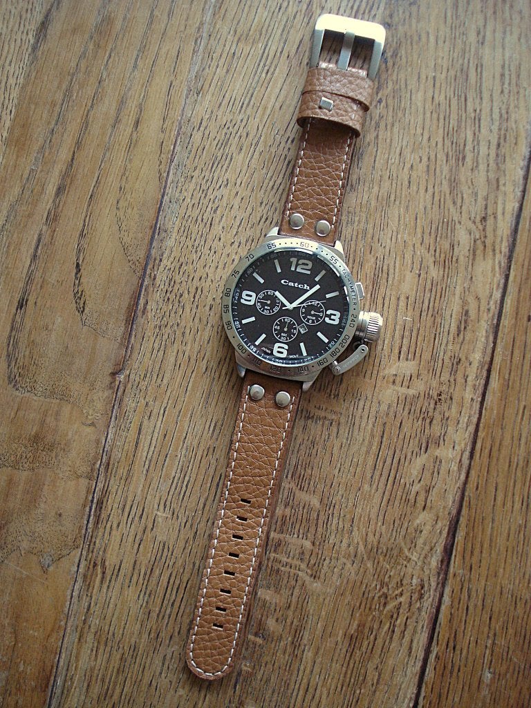 Catch heren polshorloge - horloge, Overige merken, Leer, Staal, Polshorloge