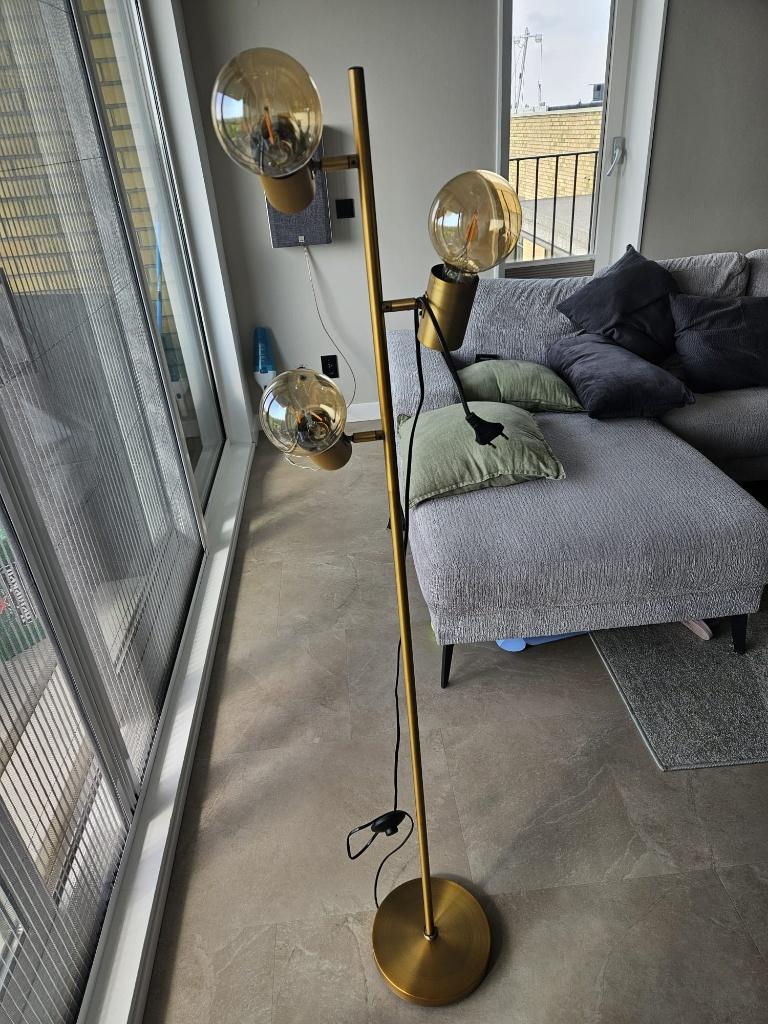 Kwantum Vloerlamp Elste Brass met 3 filament lampen - E27, Ophalen, Gebruikt, Metaal, 100 tot 150 cm