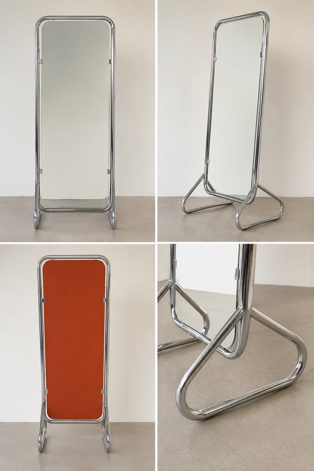 Vintage chromen passpiegel / vloerspiegel – Bauhaus stijl, Ophalen, Rechthoekig