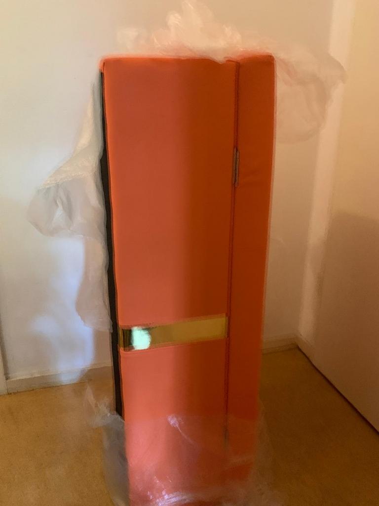Luxe bankje met opbergruimte - Oranje en goud, Minder dan 75 cm, Ophalen of Verzenden, Minder dan 150 cm, Stof