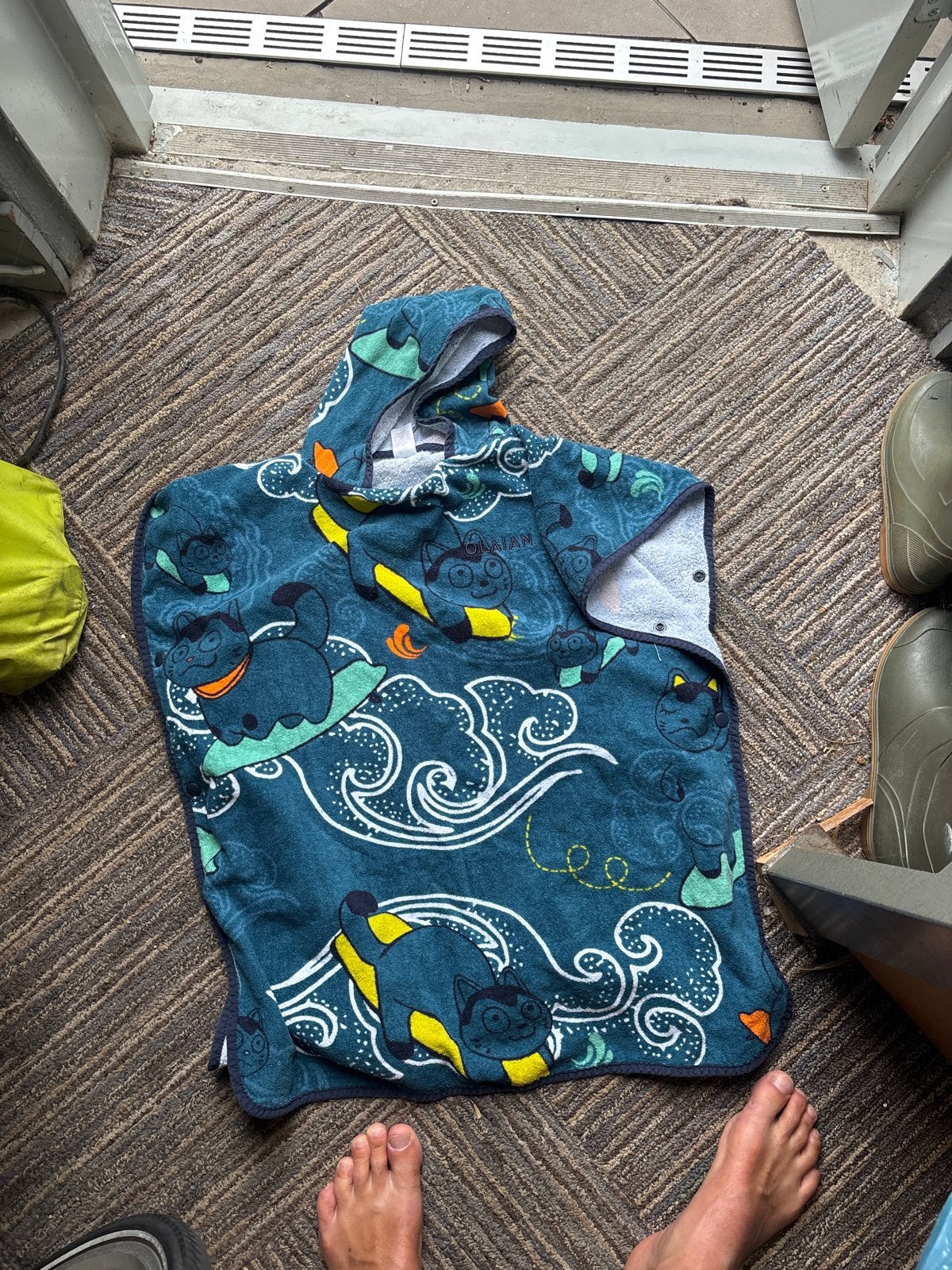 Leuke blauwe badponcho met kattenprint 9 jaar, Kinderen en Baby's, Ophalen, Gebruikt