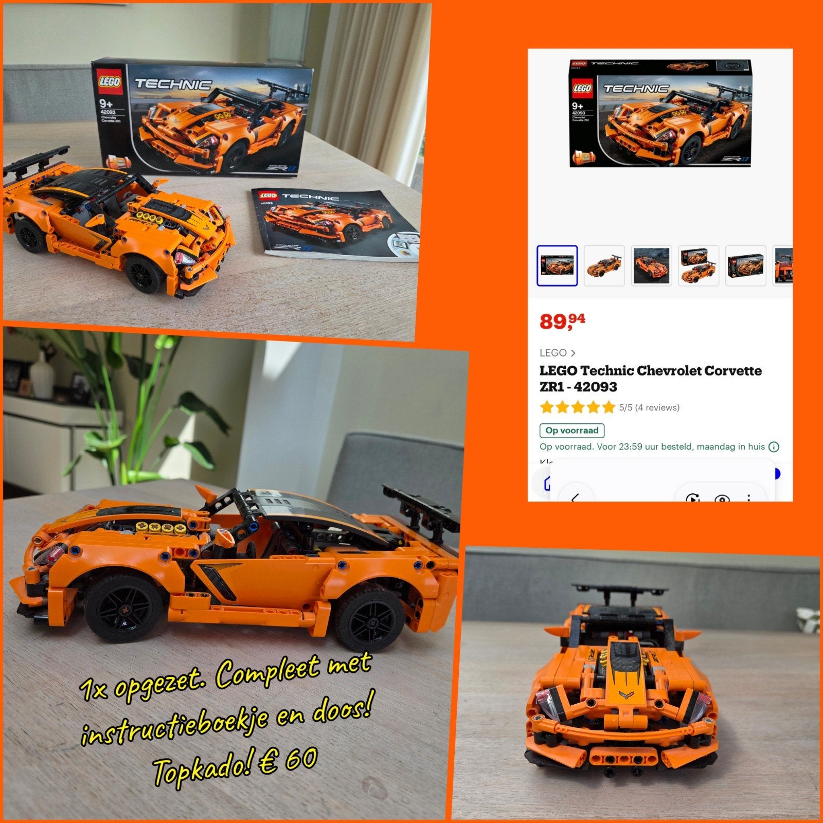 LEGO Technic Chevrolet Corvette ZR1 42093 1x opgebouwd, Ophalen of Verzenden, Zo goed als nieuw