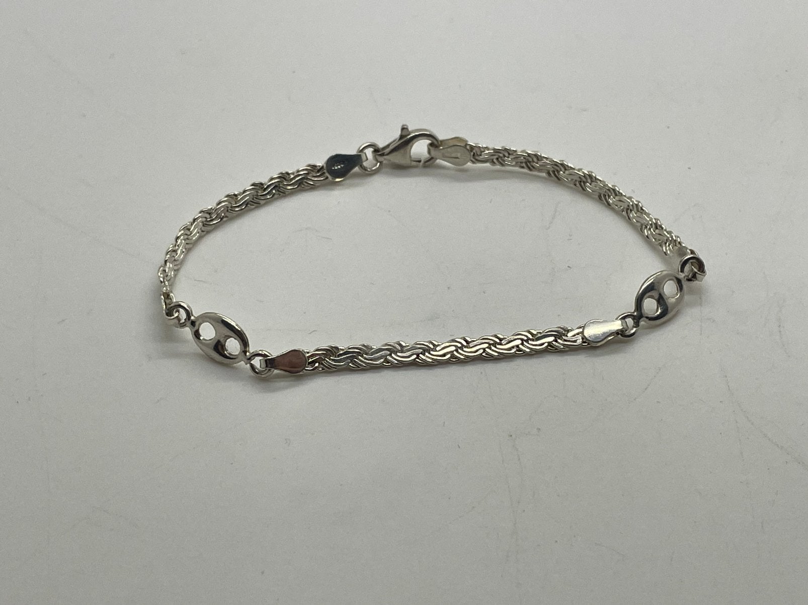 E529 Prachtige zilveren armband koffieboon schakel, Ophalen of Verzenden, X, Zilver, Zilver