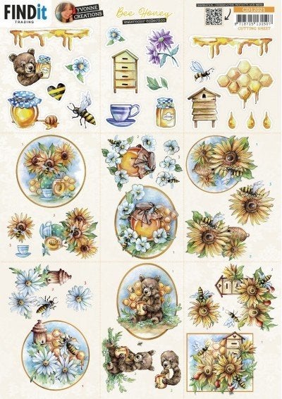 Yvonne Creations CD12021 Bee Honey Mini 3D knipvel A4, Dieren, ., Nieuw, Ophalen of Verzenden