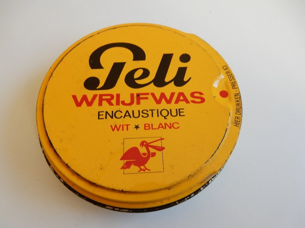 Peli wrijfwas recl. uit kranten rond 1950 + blik jaar?, Ophalen of Verzenden, Zo goed als nieuw, Overige, Overige merken