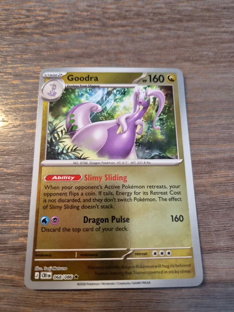Goodra Pokémon Kaart - 068/086 CRI, Ophalen of Verzenden, Zo goed als nieuw, Losse kaart, Foil
