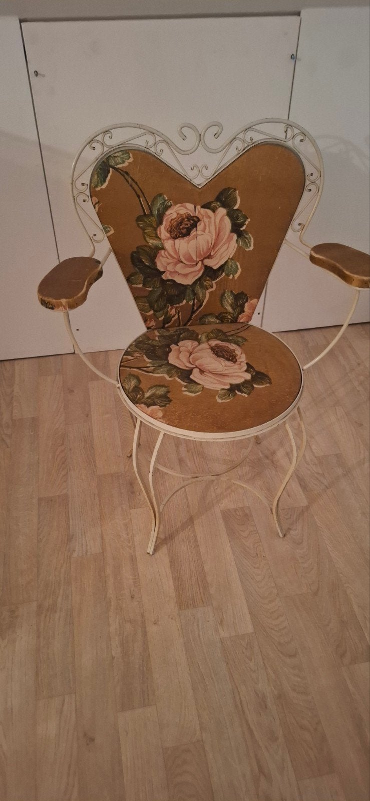 Vintage Witte Metalen Stoel met Bloemenprint, Ophalen