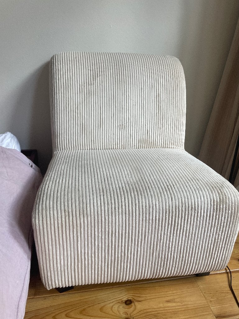 Ted Lapidus Maison fauteuil – crème/beige ribstof, Ophalen, Gebruikt