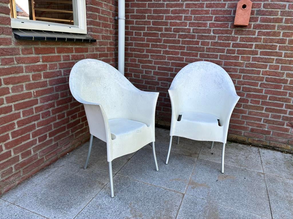 2 witte Lord Yo by Philippe Starck stoelen, Ophalen, Gebruikt, Kunststof, Stapelbaar
