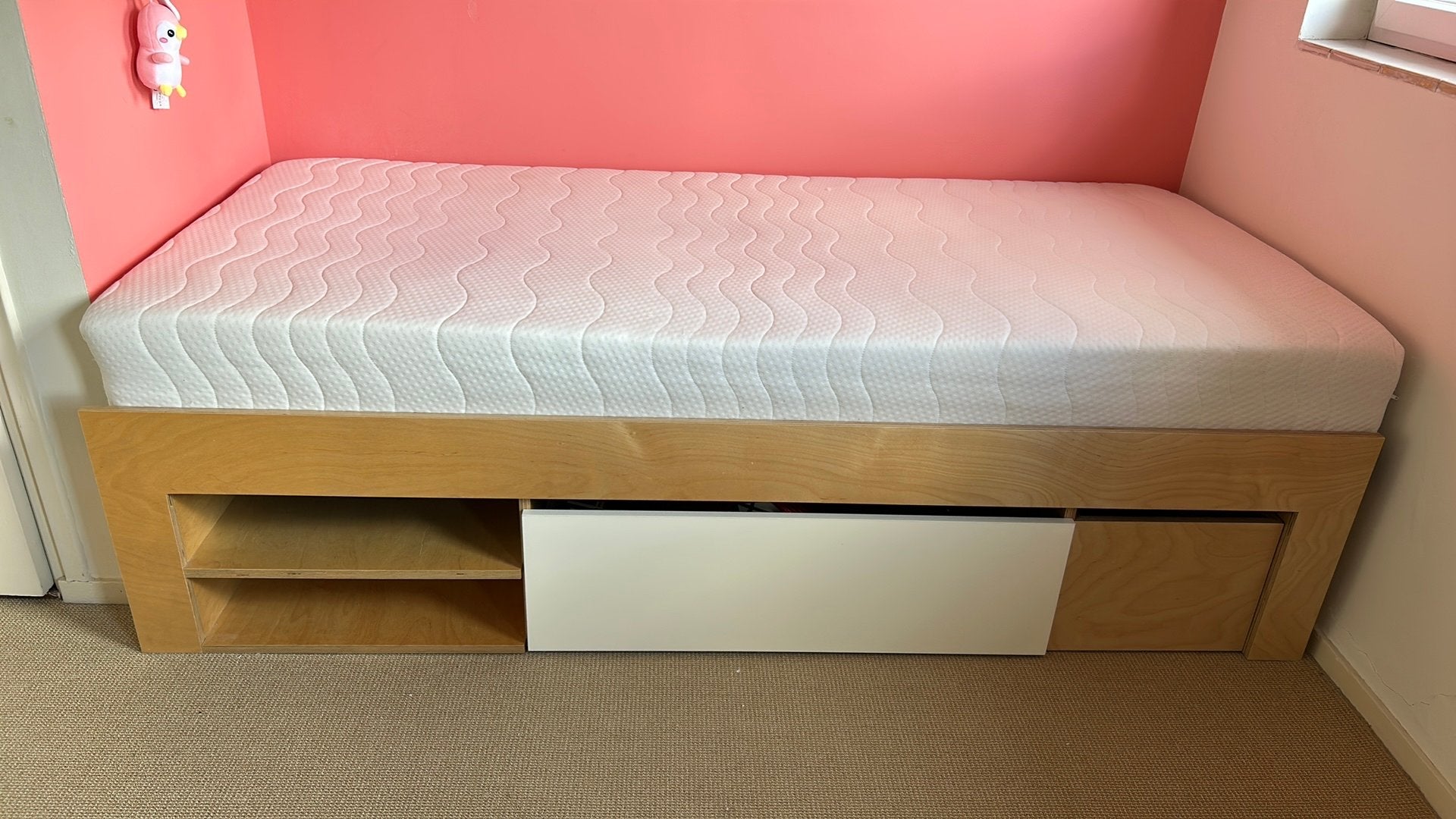Eenpersoonsbed maatwerk, Lattenbodem, 85 tot 100 cm, Ophalen of Verzenden, Zo goed als nieuw