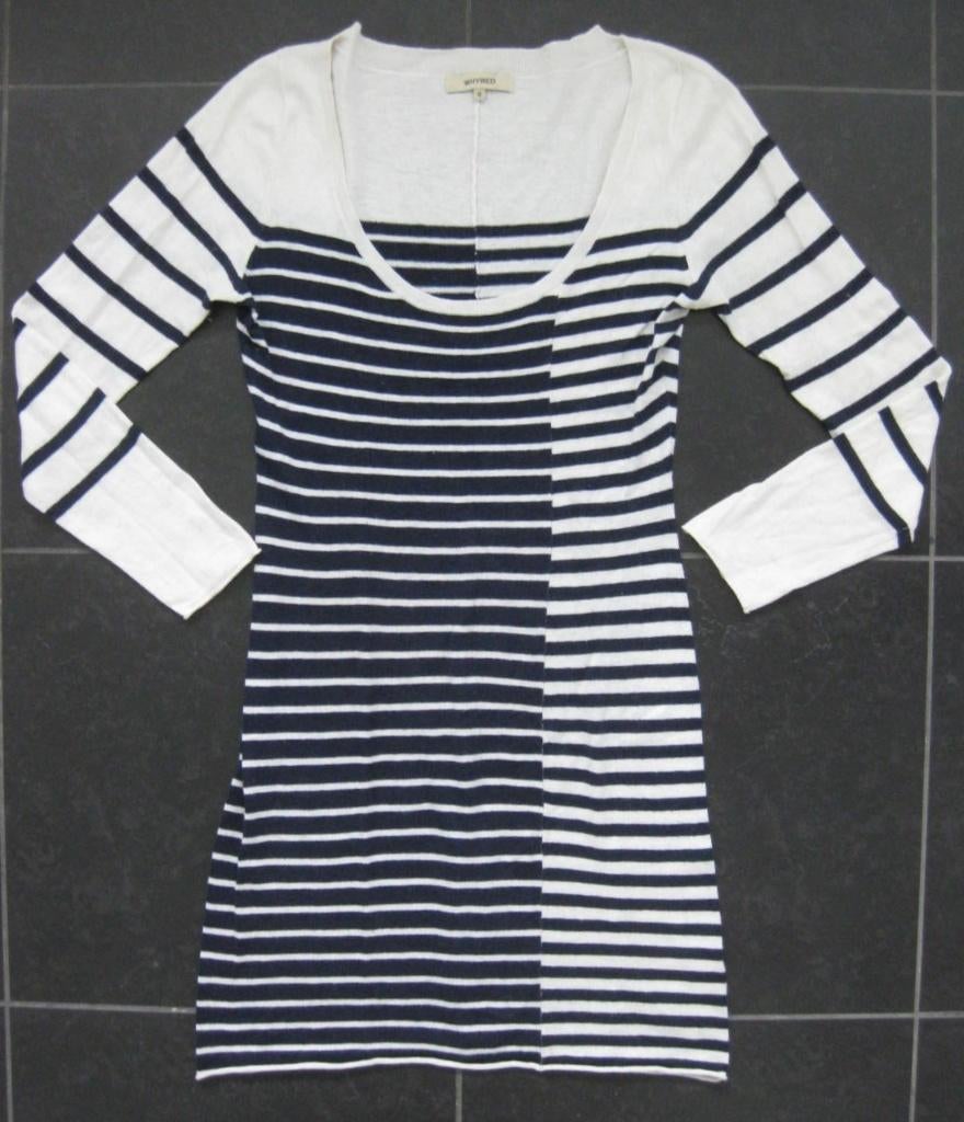 Whyred jurk ecru met blauw bretonse streep, M, wol en katoen, Maat 38/40 (M), Blauw, Ophalen of Verzenden, Zo goed als nieuw