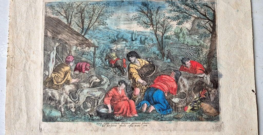 3 Zeldzame seizoengravures 17e eeuw, Jacopo Bassano, Antiek en Kunst, Dagelijks leven, Verzenden, Gravure, 1600 - 1699