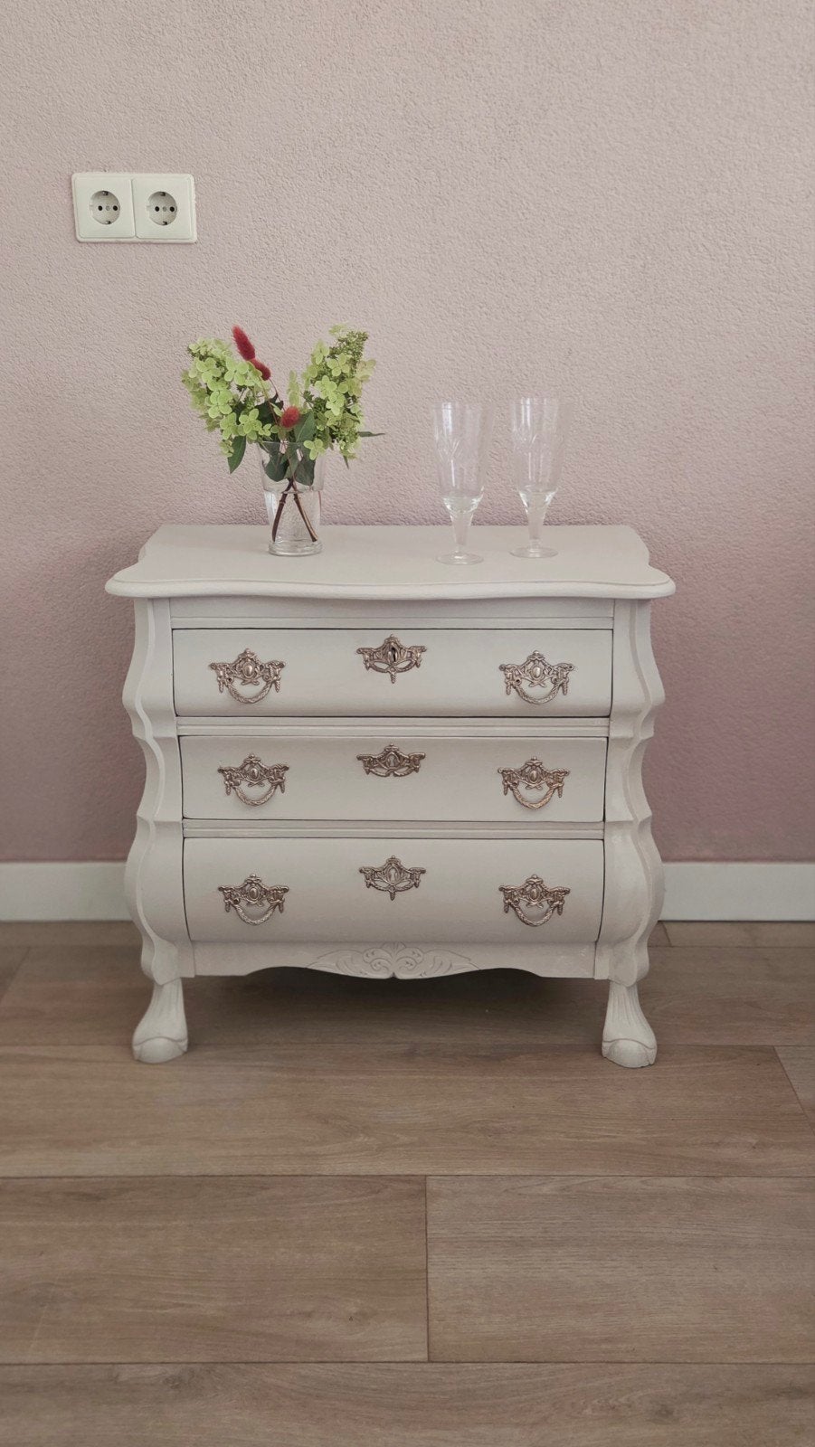 vintage ladenkastje ( buik) licht beige., Ophalen, 50 tot 100 cm, 3 of 4 laden, Minder dan 100 cm