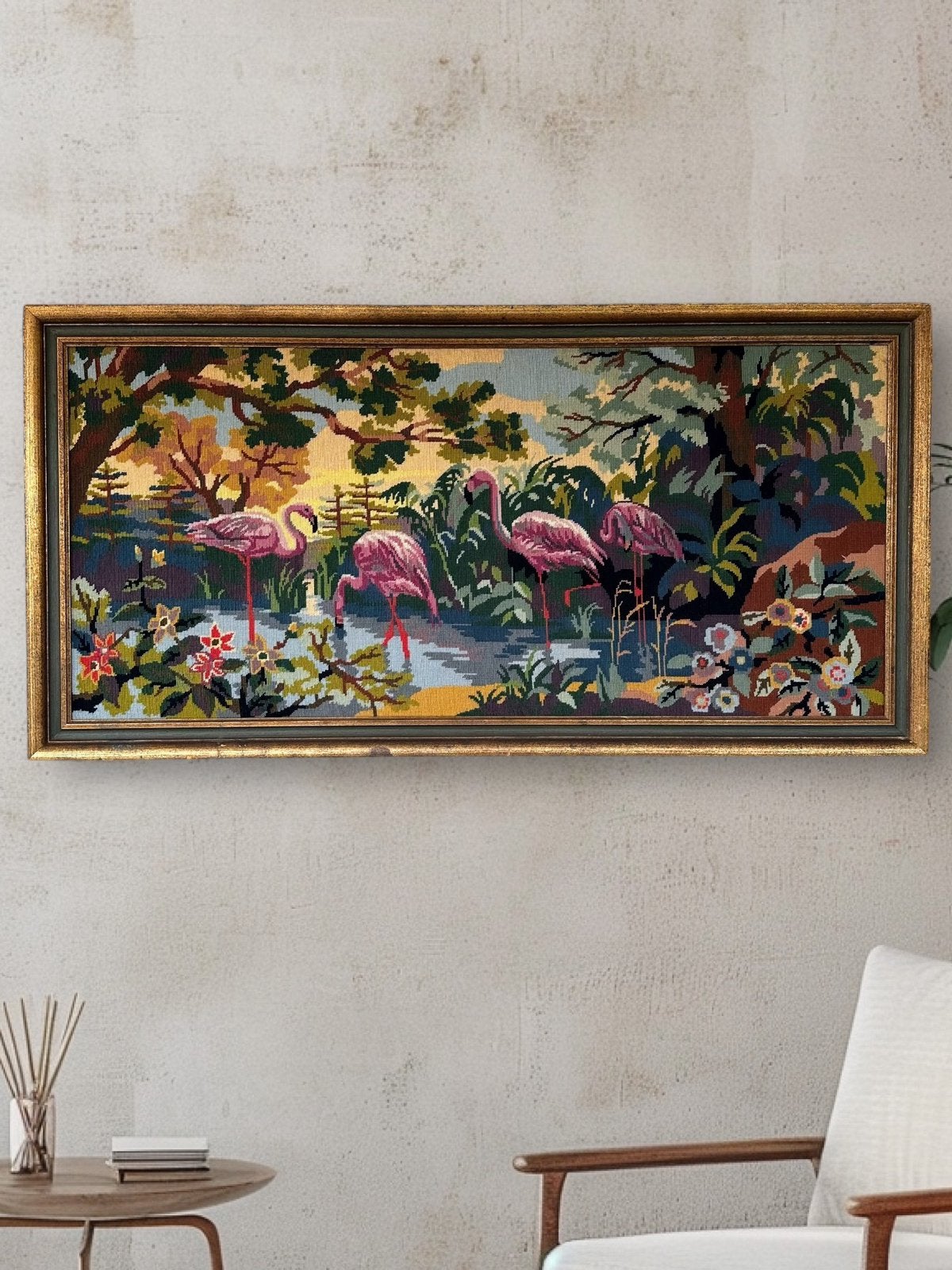 Groot Vintage Flamingo Wandtapijt 120cm -Royal Paris - Retro, Ophalen