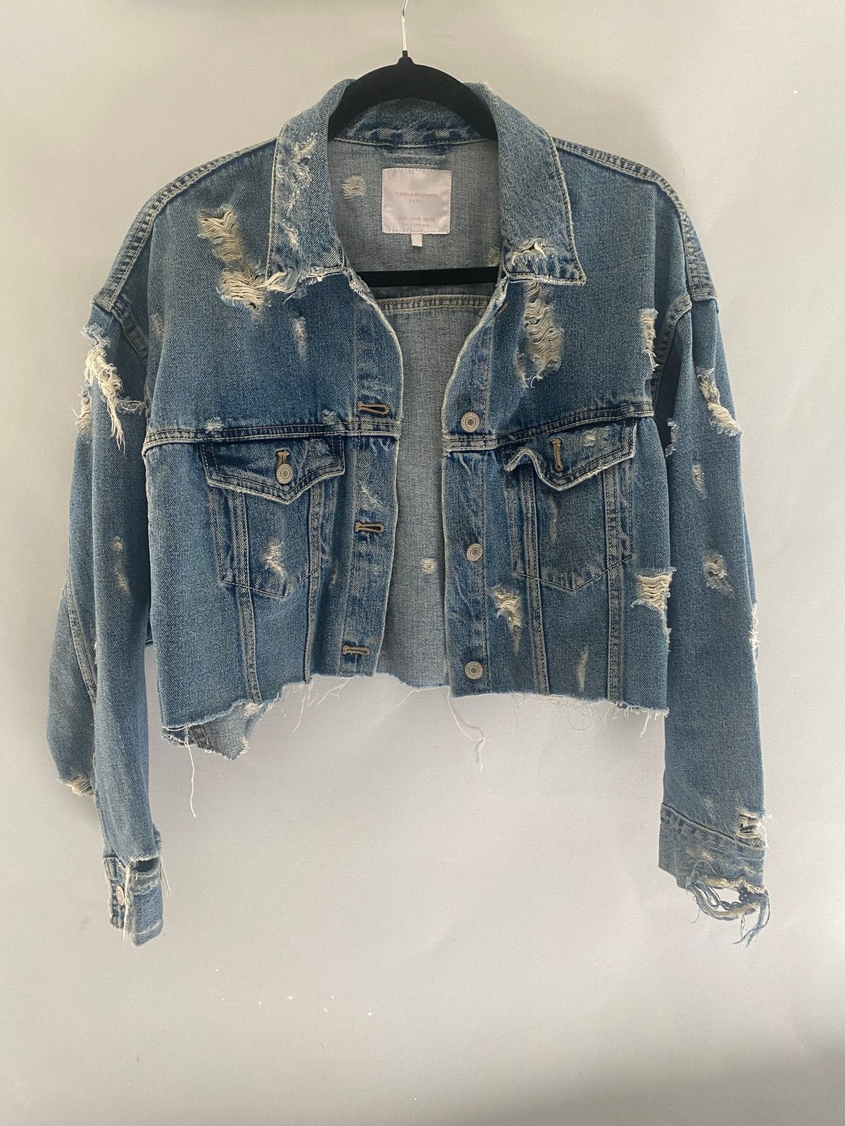 Zara Trafaluc cropped spijkerjack destroyed – Maat M/38, Ophalen of Verzenden, Zo goed als nieuw, Maat 38/40 (M), Blauw