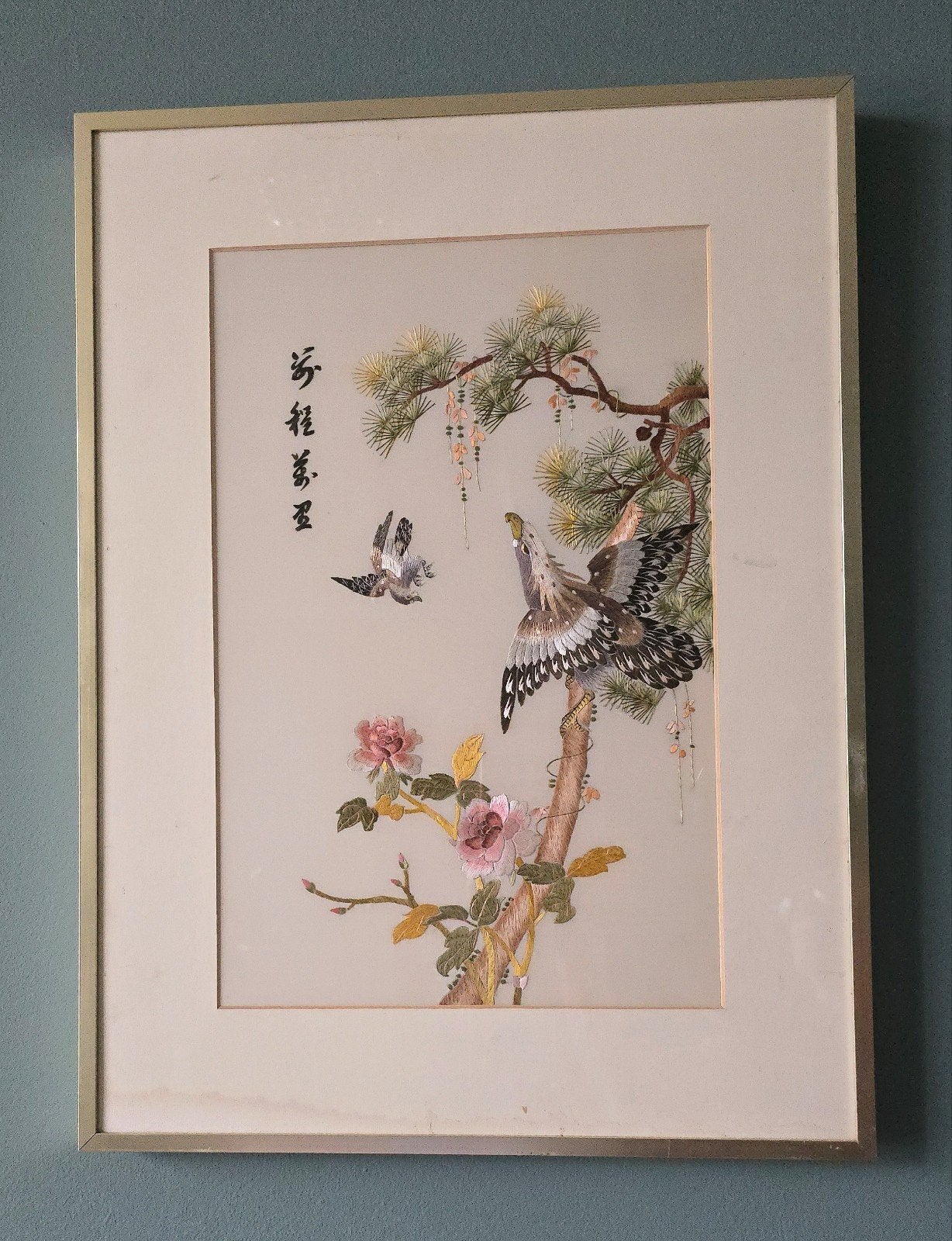 Vintage Chinees geborduurd schilderij, 50 – 75, Minder dan 50 cm, Gebruikt, Verzenden