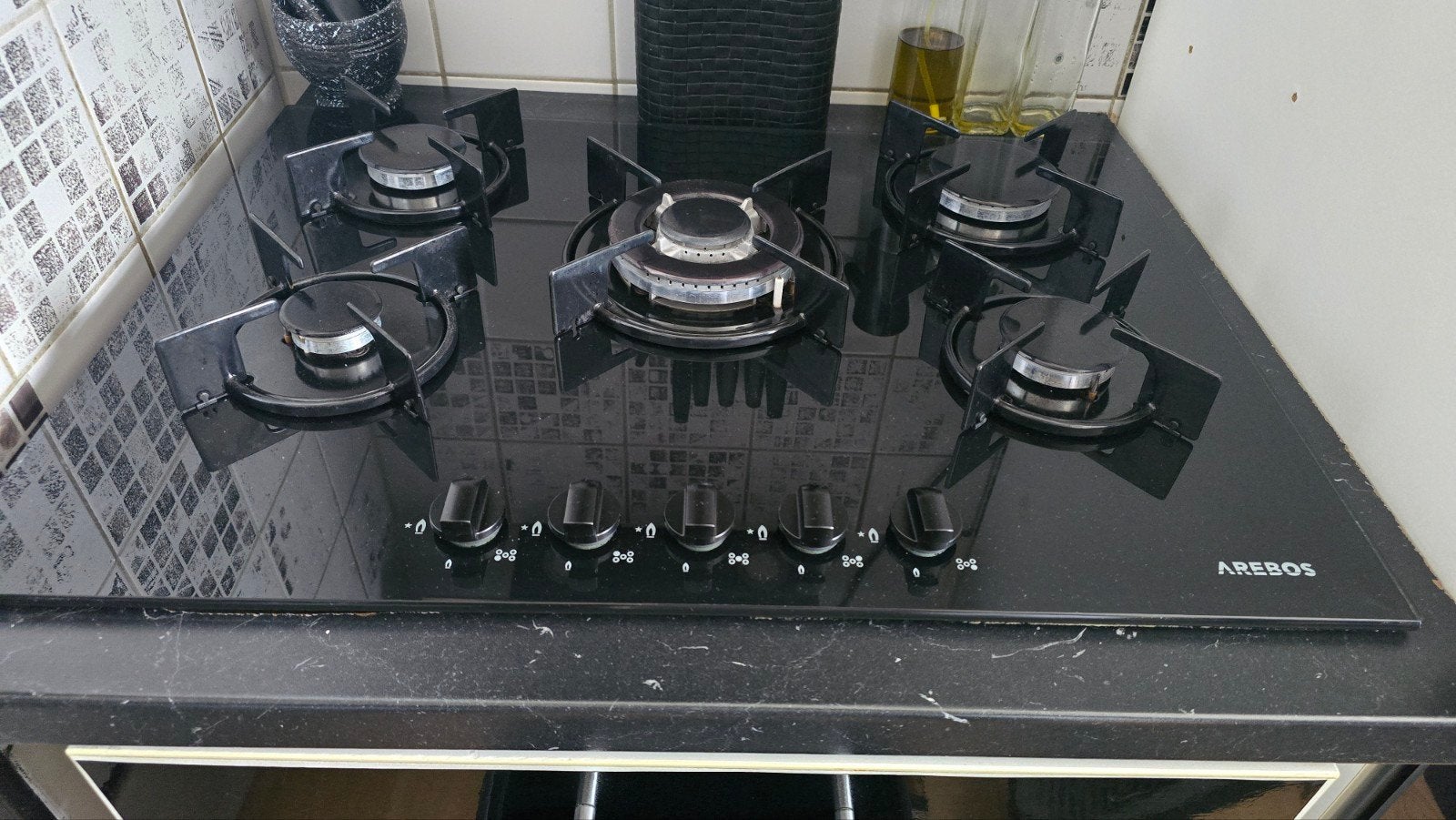 Inbouw Gasfornuis Arebos met 5 Pitten - Zo goed als nieuw, Ophalen, Zo goed als nieuw, Inbouw, Gas