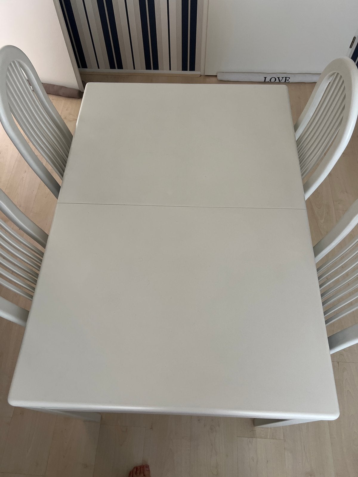 Eettafel met 4 stoelen - uitschuifbaar, Ophalen, Gebruikt, 100 tot 150 cm, 50 tot 100 cm