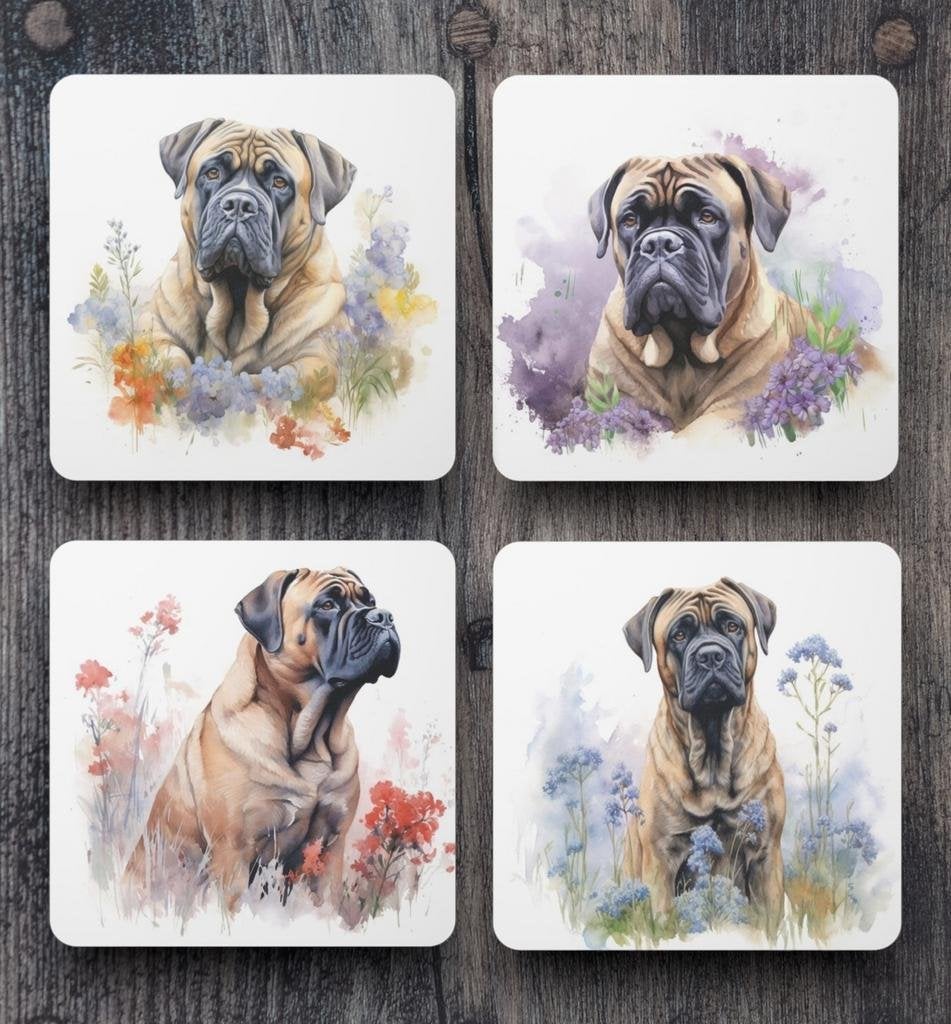 Bullmastiff Aquarel onderzetters met houder, Ophalen of Verzenden, Nieuw
